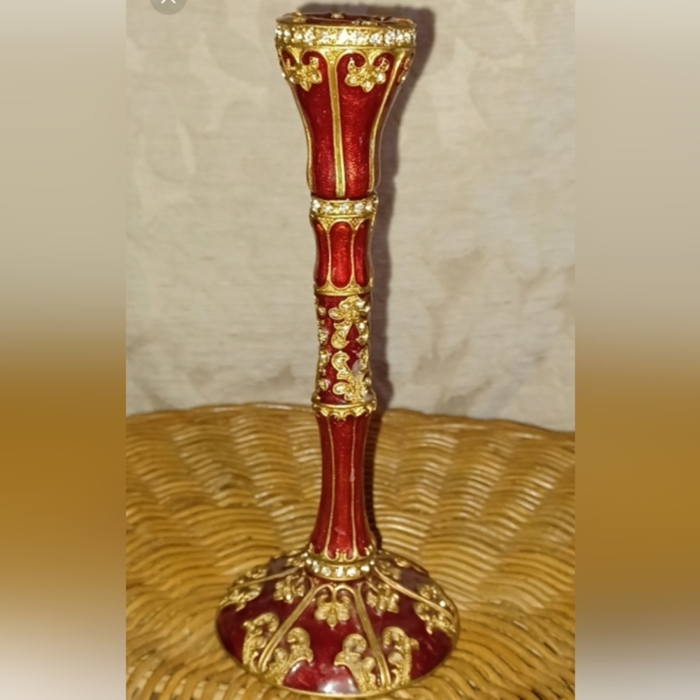 Ornate Red and Gold Decorative Candle Holder - Brand Unmarked